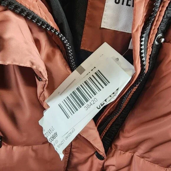 Steve Madden Plus Size Hooded Puffer Utility Coat Womens 1X Terracotta Zip Snap - Picture 10 of 14